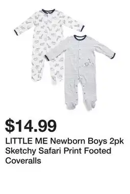 Marshalls LITTLE ME Newborn Boys 2pk Sketchy Safari Print Footed Coveralls offer