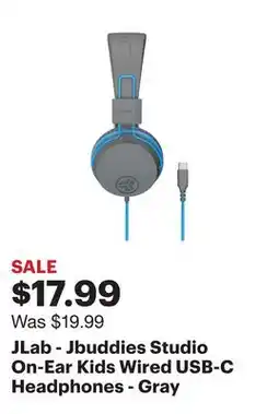 Best Buy JLab - Jbuddies Studio On-Ear Kids Wired USB-C Headphones - Gray offer