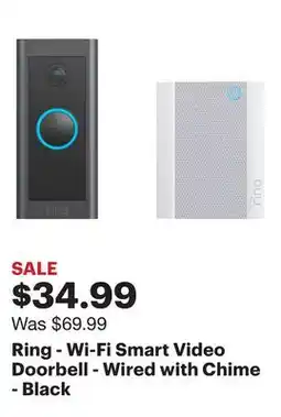 Best Buy Ring - Wi-Fi Smart Video Doorbell - Wired with Chime - Black offer