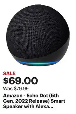 Best Buy Amazon - Echo Dot (5th Gen, 2022 Release) Smart Speaker with Alexa - Charcoal offer