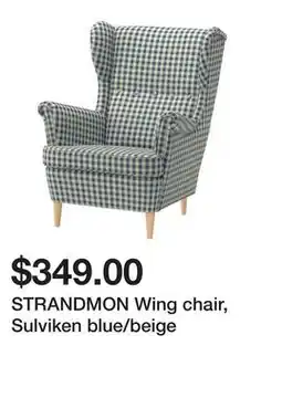 Ikea STRANDMON Wing chair, Sulviken blue/beige offer