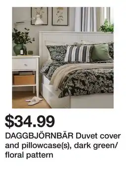 Ikea DAGGBJÖRNBÄR Duvet cover and pillowcase(s), dark green/floral pattern offer
