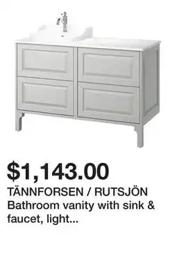 Ikea TÄNNFORSEN / RUTSJÖN Bathroom vanity with sink & faucet, light gray/white marble effect offer