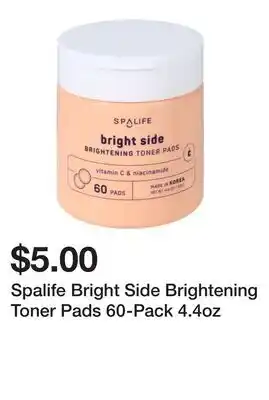 Five Below Spalife Bright Side Brightening Toner Pads 60-Pack 4.4oz offer