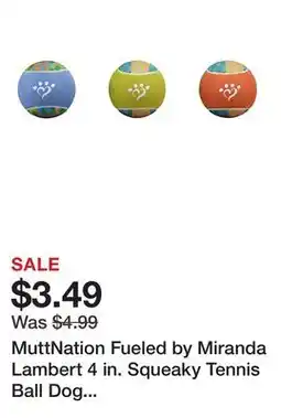 Tractor Supply Company MuttNation Fueled by Miranda Lambert 4 in. Squeaky Tennis Ball Dog Fetch Toy offer