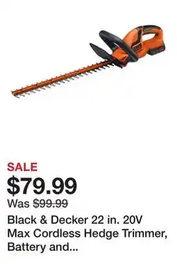 Tractor Supply Company Black & Decker 22 in. 20V Max Cordless Hedge Trimmer, Battery and Charger Included, LHT2220 offer