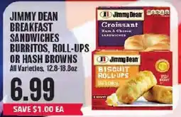 Market Basket Jimmy Dean breakfast sandwiches, burritos, roll-ups or hash browns offer