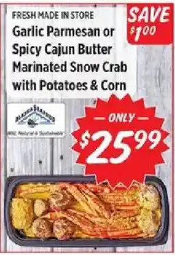 Rouses Garlic Parmesan or Spicy Cajun Butter Marinated Snow Crab with Potatoes & Corn offer
