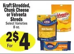 Sellers Bros Kraft shredded, chunk cheese or Velveeta shreds offer