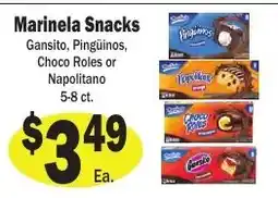Sellers Bros Marinela Snacks Gansito, Pinguinos, Choco Roles or Napolitano offer