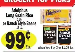Sellers Bros Adolphus long grain rice or ranch style beans offer