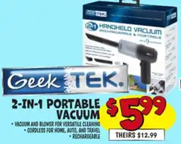 Ollie's Geek TEK 2-IN-1 PORTABLE VACUUM offer