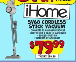 Ollie's iHOME SV60 CORDLESS STICK VACUUM offer