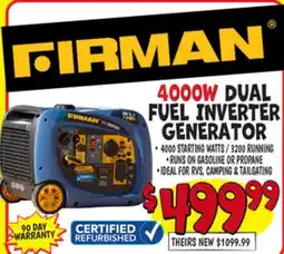 Ollie's FIRMAN 4000W DUAL FUEL INVERTER GENERATOR offer