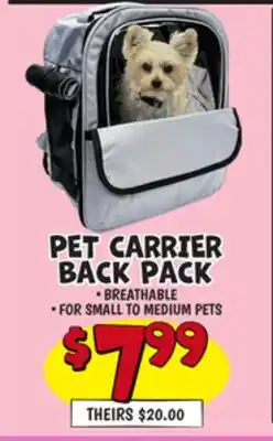 Ollie's PET CARRIER BACK PACK offer