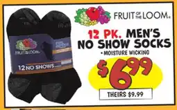 Ollie's FRUIT OF THE LOOM 12 PK. MEN'S NO SHOW SOCKS offer