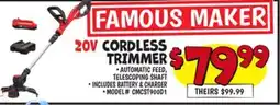 Ollie's FAMOUS MAKER 20V CORDLESS TRIMMER offer