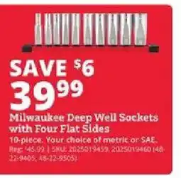 Rural King Milwaukee Deep Well Sockets with Four Flat Sides offer