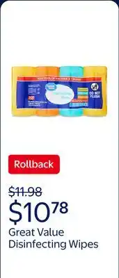 Walmart Great Value Disinfecting Wipes offer