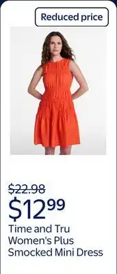 Walmart Time and Tru Women's Plus Size Smocked Sleeveless Mini Dress offer