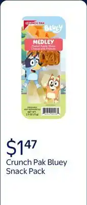 Walmart Crunch Pak Snack Featuring Bluey with Fresh Sliced Peeled Apples, Pretzels, and Cheese offer