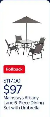Walmart Mainstays Albany Lane 6-Piece Steel Outdoor Patio Dining Set with Umbrella, Gray offer