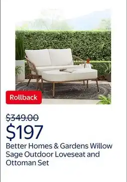 Walmart Better Homes & Gardens Willow Sage All-Weather Wicker Outdoor Loveseat and Ottoman Set, Beige offer