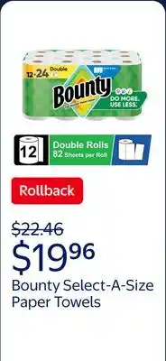 Walmart Bounty Paper Towels Select-A-Size White offer