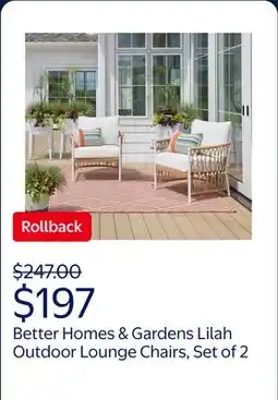 Walmart Better Homes & Gardens Lilah 2-Pack Outdoor Wicker Lounge Chairs, White offer