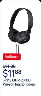 Walmart Sony MDR-ZX110 Wired On-Ear Headphones, Black offer