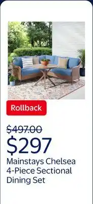 Walmart Mainstays Chelsea Outdoor Patio 4-Piece Sectional Dining Set, Blue offer