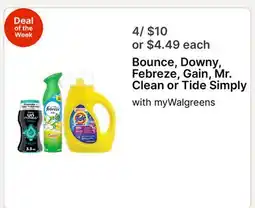 Walgreens Bounce, Downy, Febreze, Gain, Mr. Clean or Tide Simply offer