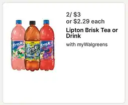 Walgreens Lipton Brisk Tea or Drink offer