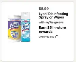 Walgreens Lysol Disinfecting Spray or Wipes offer