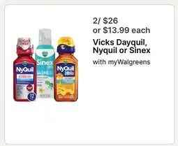 Walgreens Vicks Dayquil, Nyquil or Sinex offer