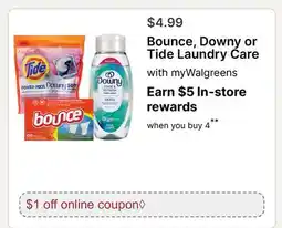 Walgreens Bounce, Downy or Tide Laundry Care offer