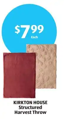 Aldi KIRKTON HOUSE Structured Harvest Throw offer