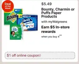 Walgreens Bounty, Charmin or Puffs Paper Products offer