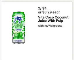 Walgreens Vita Coco Coconut Juice With Pulp offer