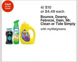 Walgreens Bounce, Downy, Febreze, Gain, Mr. Clean or Tide Simply offer