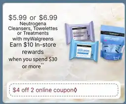 Walgreens Neutrogena Cleansers, Towelettes or Treatments offer