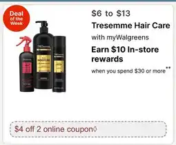 Walgreens Tresemme Hair Care offer