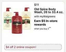 Walgreens Old Spice Body Wash, 26 to 33.4 oz offer