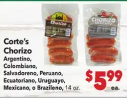 Vallarta Supermarkets Corte's Chorizo offer