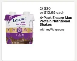 Walgreens 4-Pack Ensure Max Protein Nutritional Shakes offer