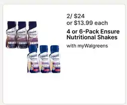Walgreens 4 or 6-Pack Ensure Nutritional Shakes offer