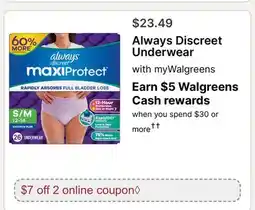 Walgreens Always Discreet Underwear offer