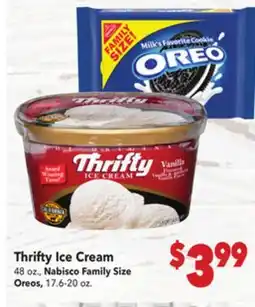 Vallarta Supermarkets Thrifty Ice Cream, Nabisco Family Size Oreos, 17.6-20 oz offer