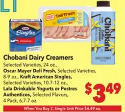 Vallarta Supermarkets Chobani Dairy Creamers offer
