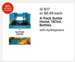 Walgreens 4-Pack Sutter Home, 187ml. Bottles offer